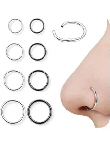 Nose Piercing Ring 16G/18G 316L Steel Septum Ring Nose Ring Hoop Helix Conch Tragus Daith Ear Piercing Gold Silver Black Clicker Cartilage Earring Lip Ring 6 mm/8 mm/10 mm/12 mm Nose Rings Set