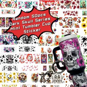 50pcs dark skull ghost horror gothic undead themed mini tumbler ice cup keychain stickers