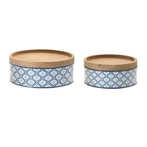 212 MAIN Rustic Metal-Wooden Geometric Kitchen Pantry Organiser Canister Set of 2 - Blue & White Nautical Bottles for Kitchen Pantry, Countertop, Food Storage Solutions (9x4 in, 11x4.25 in), Kitchen Pantry Storage