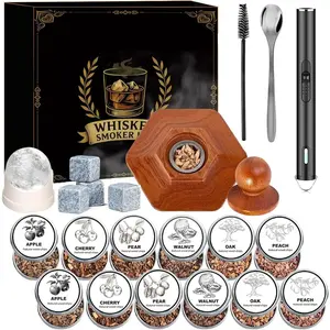 Whiskey Smoker Kit with Torch – 12 Natural Wood Chips, Ice Ball Molds, Cocktail Drink Smoker Infuser Set, Old Fashioned Smoker for Whiskey, Bourbon Gift for Men, Husband, Dad, Him Utensils Equipment