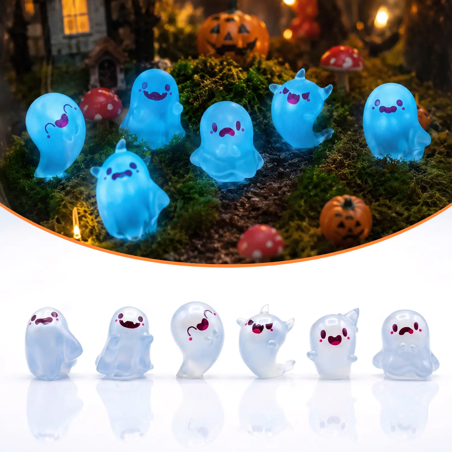6 PCS Glow in the Dark Mini Ghost Figurines, Cute Luminous Resin Ghost Decorations for Halloween, Fairy Garden, Terrarium, Tabletop & Micro Landscape Decor