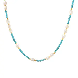 ISLA NECKLACE – COLORED STONE & PEARL BEADED NECKLACE