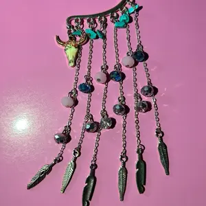Ear Cuff with Turquoise Beads and Feather Charms for Boho Style