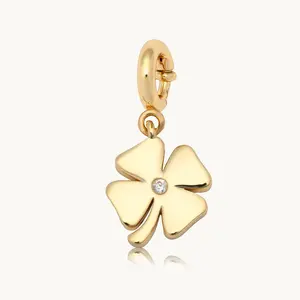 Little Words Project, Four Leaf Clover Charm, Gold-Plated with Cubic Zirconia