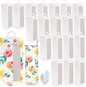 Joyclub 20 Pack Gift Boxes with Ribbon for 20 oz Skinny Straight Stainless Steel Tumblers Sublimation Ribbon Graffitiable Gift Box for Mother's Day Bridesmaid Easter Weddings DIY Decor
