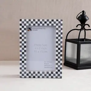 Handicraft Home Handmade Checkered Picture Frame Bone Inlay Black White in 3 sizes