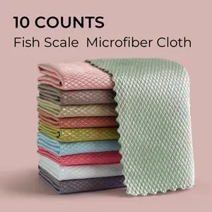 10 Counts Fish Scale Streak-Free&Lint-Free Magic Cleaning Cloth Microfiber Reusable Cleaning Rags for Glass Mirror Window Car Durable Miracle Polishing Towels Shiny Wipes Multipurpose Absorbent Nanoscale Cleaning Cloth, Suitable for Home, Kitchen and Aut
