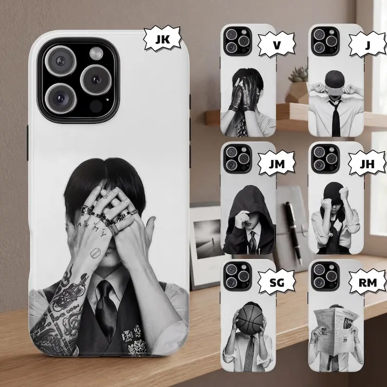 Vintage Bangtan Phone Case, Retro Black & White Aesthetic Case