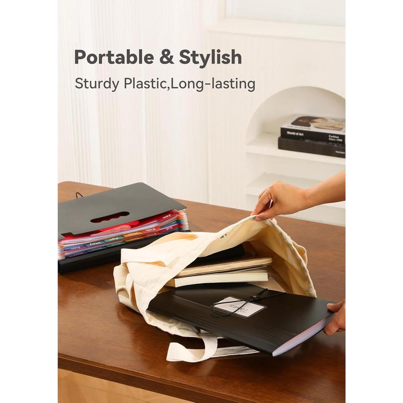 Accordion File Organizer 12 Pockets, Monthly Bill Receipt Tax Organizer, Expanding File Folders with Larger Bright Tabs, Fits Letter/A4 Size  Black