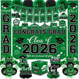 Graduation Decorations 2026 Green Party Decor Set with Congrats Grad Banner, Class of 2026 Backdrop, Balloons, Box & Streamers Supplies for High School & College Celebrations