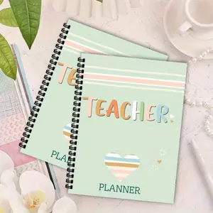 Teacher Planner Notebook, Gentle Fresh Style, Mint Cover, Light & Stripes, Macaron Colors, Simple Comfort Design