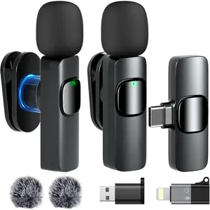 Wireless Lavalier Microphone Lapel Mics - 2 Pack 3-in-1 Mini Cordless Small Clip Microphone, Magnetic 360°Adjustable Microphone Noise Canceling