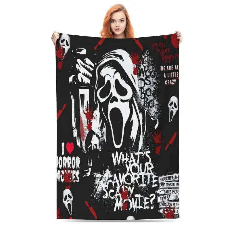 Halloween Ghostface Blanket Scream Throw Blankets,Soft and Cozy Scream Throw Blanket Horror Movie Character Blankets for Bed Home Decor,Halloween Decor For Indoor Outdoor, Gifts for Halloween Christmas