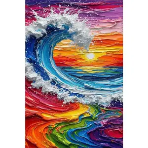 1PCS Abstract Ocean Wave Diamond Painting Kit Sunset Landscape DIY Rhinestone Art Home Decor for Adults