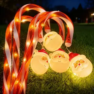 LED Christmas Lawn Lights with Candy Cane & Santa Claus Design, 8 Flashing Modes, Battery-Powered, Ideal for Yards, Pathways, Sidewalks, Driveways, Festive Atmosphere, Christmas Decorations