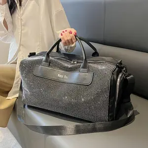 Handheld Travel Bag, Fashionable Rhinestone Decoration, with Independent Shoe Compartment, Suitable for Sports, Fitness, Vacation and Camping, Multi-purpose Bag