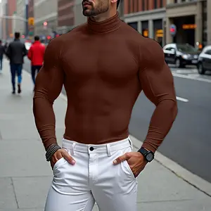 INCERUN Men's Muscle Winter Brown High-Neck Tight-Fit Base Layer Top | Compression Turtleneck T-Shirt | Gym, Casual Fashion, Street Daily
