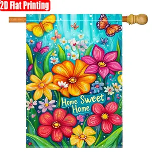 Floral Home Sweet Home Spring Garden Flag, 28x40 Inch Double-Sided Yard Decoration, Outdoor Lawn Flag, Inspirational Design