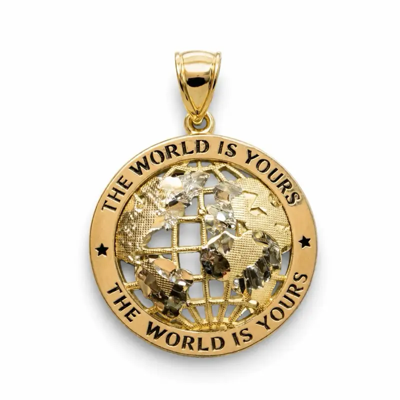 "The World is Yours" Pendant 14k Yellow Gold finish 30mm