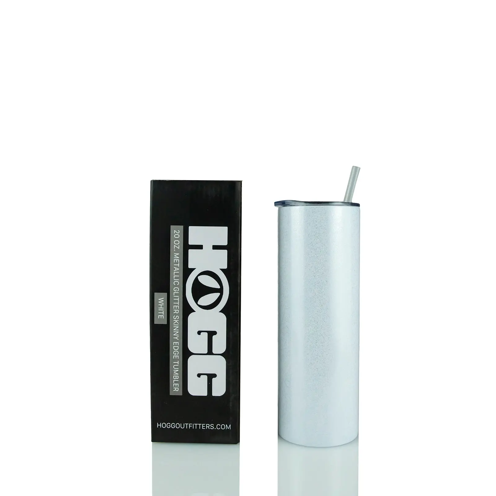 20oz Sublimatable Metallic Glitter Skinny Edge Tumbler - White