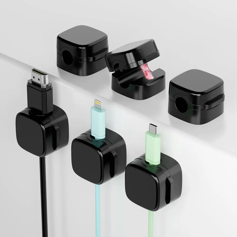 6-Pack  Cord Holder, Cord Holder with   Lid, Holds Cables Firmly, 7 mm Charger Holder & HDMI Cord Organizer Clips,  Adhesive Pad (Black)
