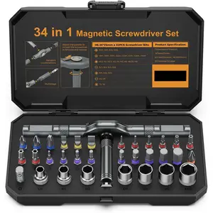 34 in 1   Set, Ratcheting  Set with 1/4? Socket Adapter, 24 Bits & 7 Hex Sockets, Modular Handle, DIY Tool Kit for Furniture, Appliance, , Auto Repairs
