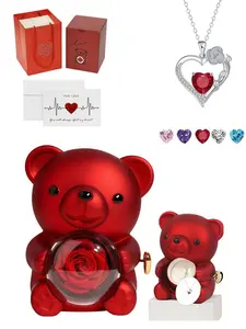 "Diamond Rose Heart Bond" Premium heart-shaped rose gemstone necklace, paired with an elegant rotating rose bear gift box. A mysterious gift for dates, holidays, birthdays, Valentine’s Day and Mother’s Day for your wife or daughter.