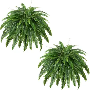 Artificial Boston Fern Bush Set of 2, Large Artificial Fern Plants for Outdoor, 45 Inches, Office and Living Room Decor, 55 Stems Per Bouquet
