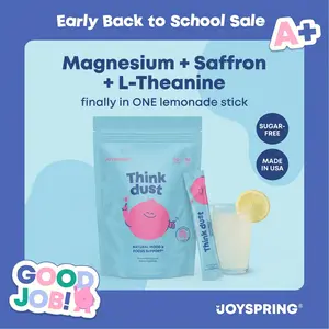 *NEW* JoySpring Think Dust Kids Saffron + Magnesium, L-Theanine Calm & Focus Support Powder | Sugar-Free Lemonade Flavor | Vegan | Ages 4+ | 30 Servings