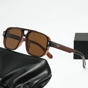 1 Pair Men Retro Aviator Sunglasses Gradient Brown Lenses Durable PC Frame Wide Fit Daily Wear Fashion Classic Lightweight Essential Eyewear