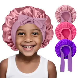 Sleeping-Baby Kids Satin Hair Bonnet for Curly Hair Girls Boys with Wide Sleeping