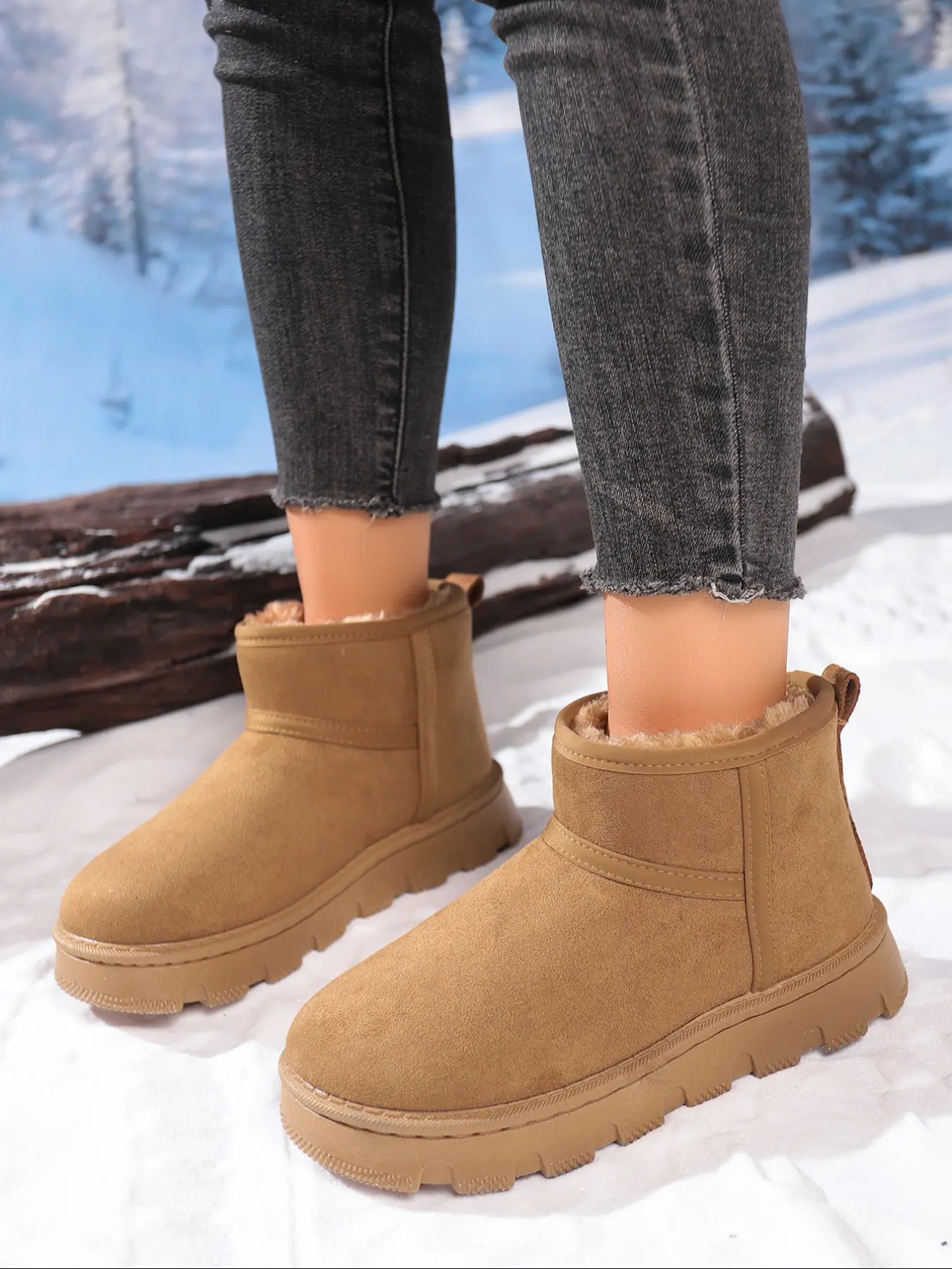 Fashionable Suede Snow Boots with Memory Foam, Comfortable Warm Winter Shoes, Stylish Casual Outdoor Boots for Fall & Winter