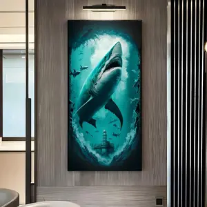 Jaws Shark Pattern DIY Diamond Arts Colorful Painting Kit without Frame, 5D Diamond Arts Colorful Painting Kit, Wall Art Decor for Home Living Room Bedroom