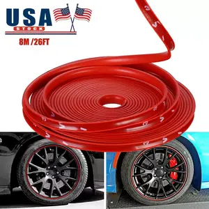 Car Wheel Hub Rim Protector Self Adhesive Rubber Strip 26FT in Red
