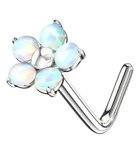 20G White Opalite Flower L Bend Nose Ring