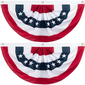 4th of July Decorations Bunting Flags, 2x4Ft American Flag Banner,Usa Pleated Fan Flag, Half Flags Banner for Porch Home Outdoor Patriotic Decorations (Set of 2)