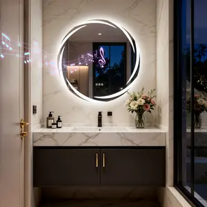 31.5 inch LED Bluetooth Bathroom Mirror with Speakers, Round Dimmable Lighted Vanity Mirror, 3 Color Temperatures, Anti-Fog, Memory, Wall Mounted