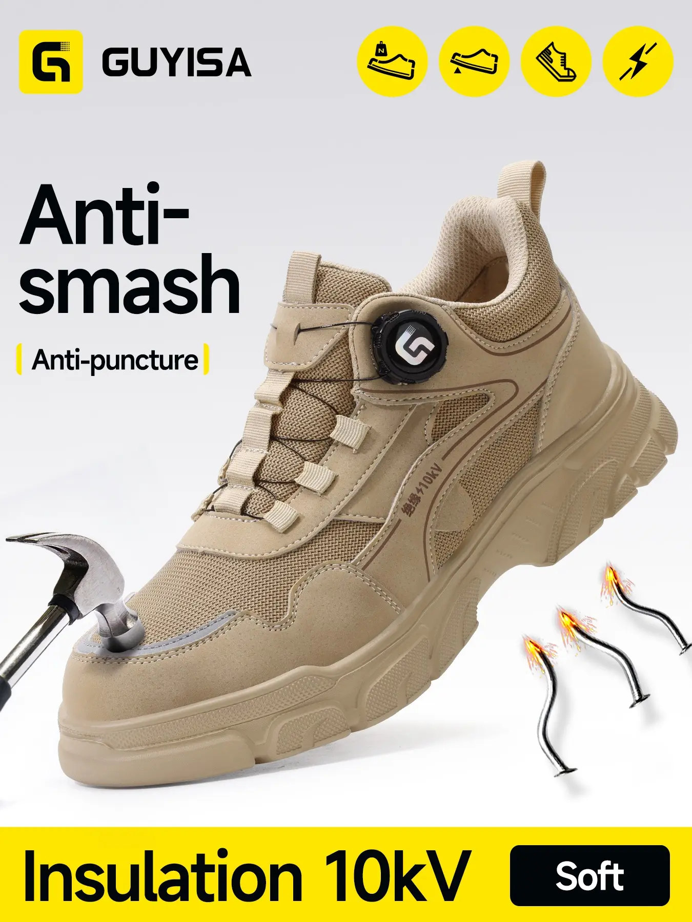 Guyisa Ultra-Clear Safety Shoes, Insulated 10kv, Anti-Compression & Piercing, Casual Patchwork Design, Low Top, All Seasons