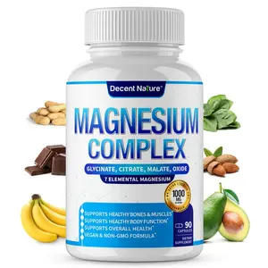1000mg Magnesium Complex Capsules by Decent Nature, 7-in-1 Elemental Magnesium Blend, Support Bone Health, Muscle Recovery & Overall Wellness, Vegan & Non-GMO 90 Count Supplement Dietary Fitness Calcium Mineral Edible Fitness