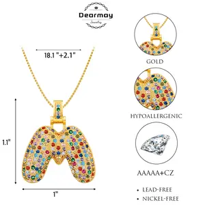 DEARMAY  Bubble Letter Necklace, Colorful Boho Balloon Initial Pendant Box Chain Necklace Dainty Pave CZ Jewelry Gift for New Year  2025 Spring Gift.