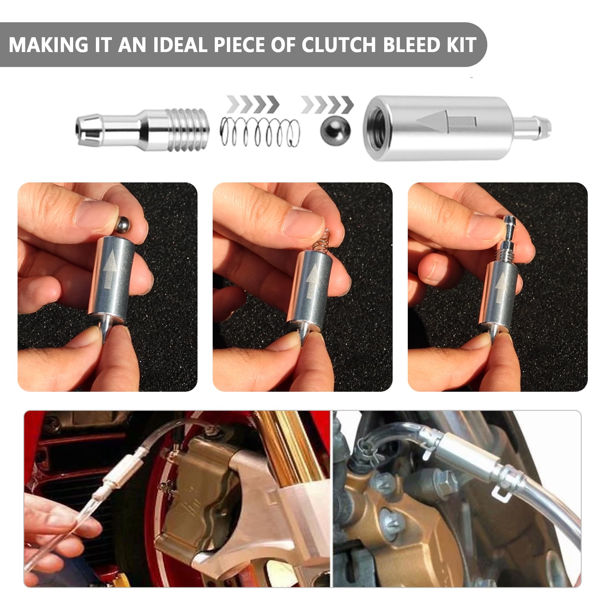 Brake Bleeder Hose - One Way Check Valve Tube BleedingTool Kit for Hydraulic System Bleeding, Universal BrakeFluid Bleeder Ki for Car Motorcyle Clutch, Soft Tube withMetal Clips