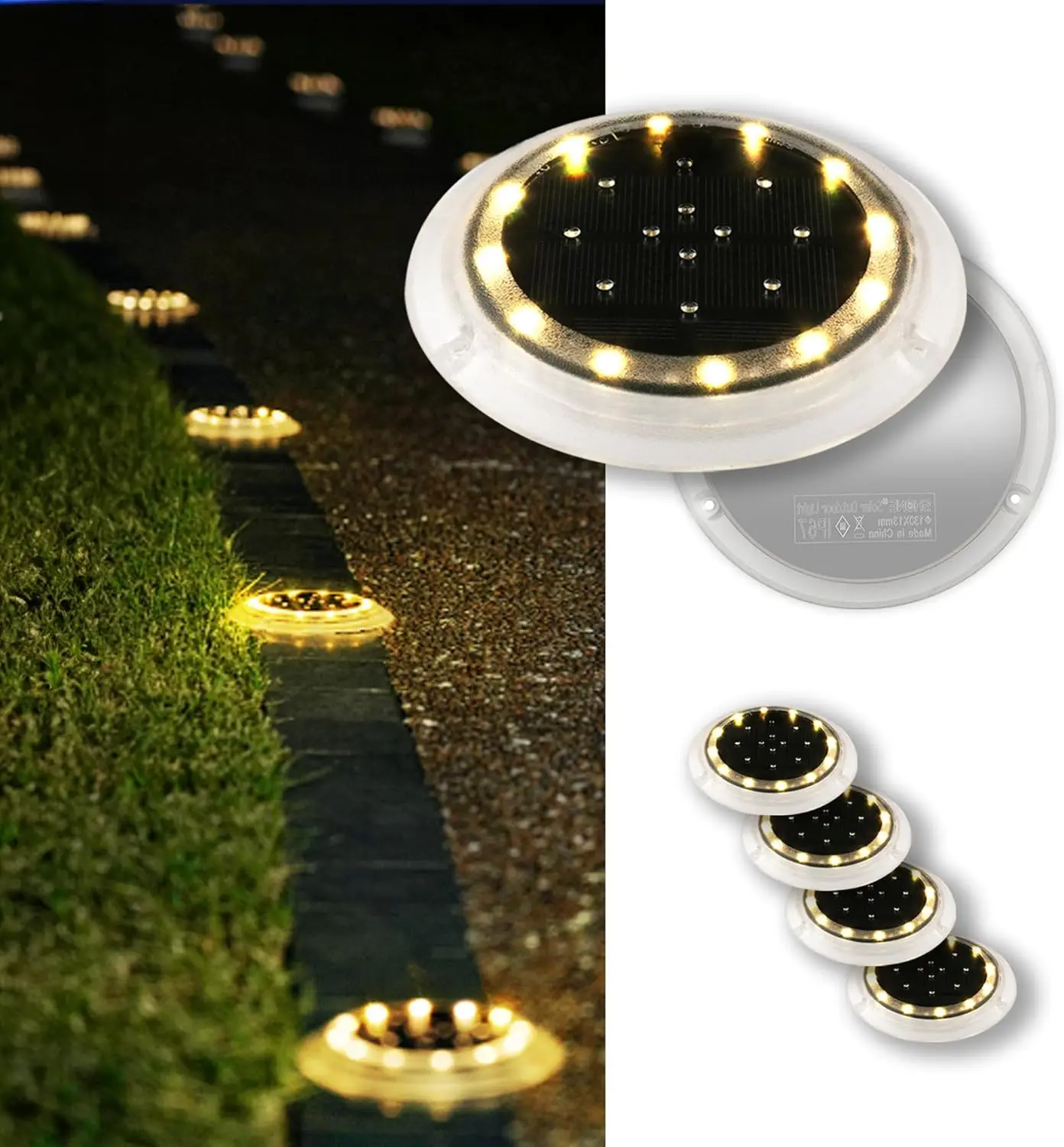 6-Pack Solar Outdoor Lights - IP67 Polycarbonate 5.1" Diameter Low-Profile Flat Disc LEDs with 1000mAh Batteries, Easy Screw Installation, Durable Anti-Slip Ground Markers for Driveway, Steps (Boosted Durability)