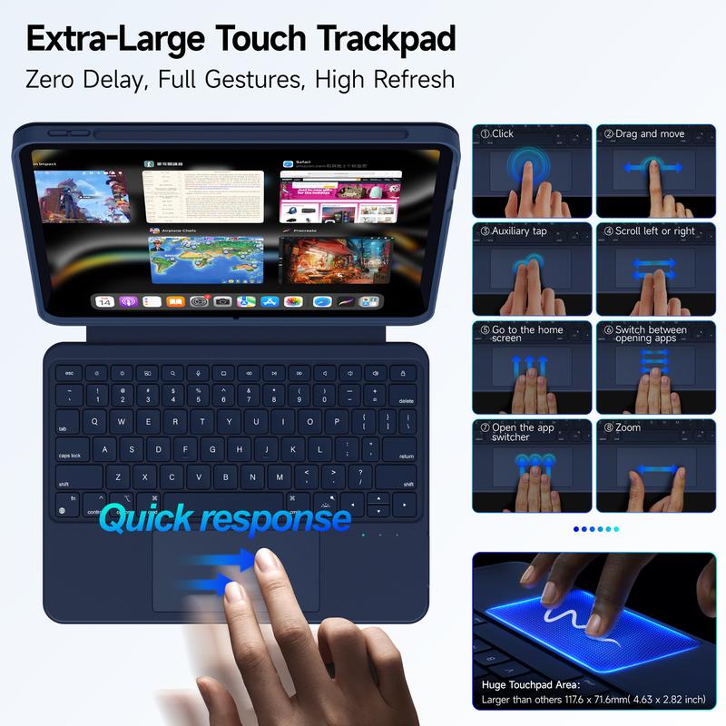 accrosoo for iPad Air 11 inch (M3 2025/M2) Rotatable Detachable Magnetic Keyboard Case with Trackpad & Backlits for 11" iPad Pro (4th/3rd/2nd/1st Gen)&iPad (A16) 11th Gen and 10.9" iPad Air 5th/4th&10th Gen,Blue tablet case, Adjustable angles