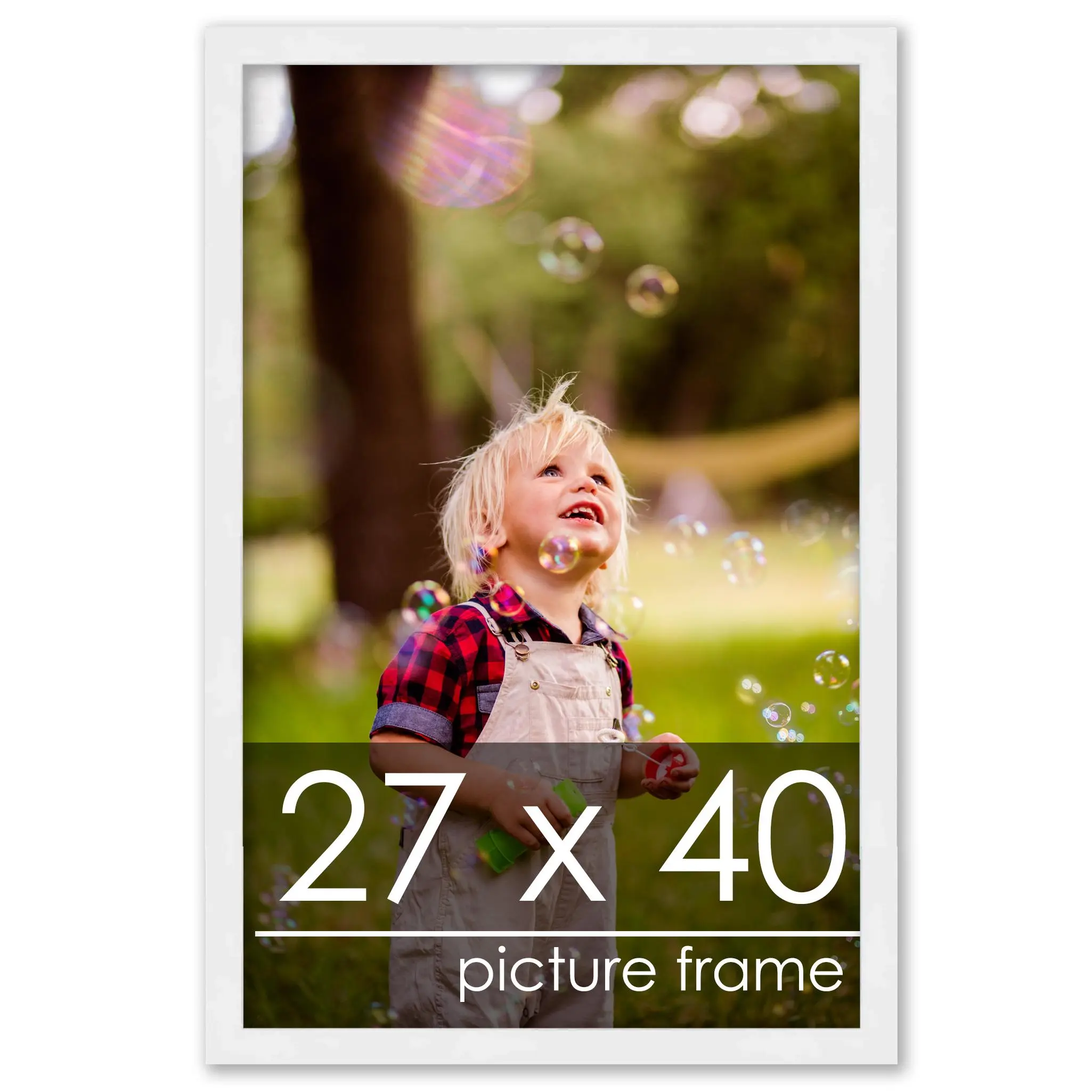 27x40 White Wood Picture Frame - UV Acrylic, Foam Board Backing, Hanging Hardware