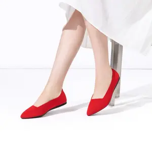 Flatgios Pointed-Toe Flat Knit Dress Shoes Comfortable Women's Shoes Women's Classic Soft Shoes