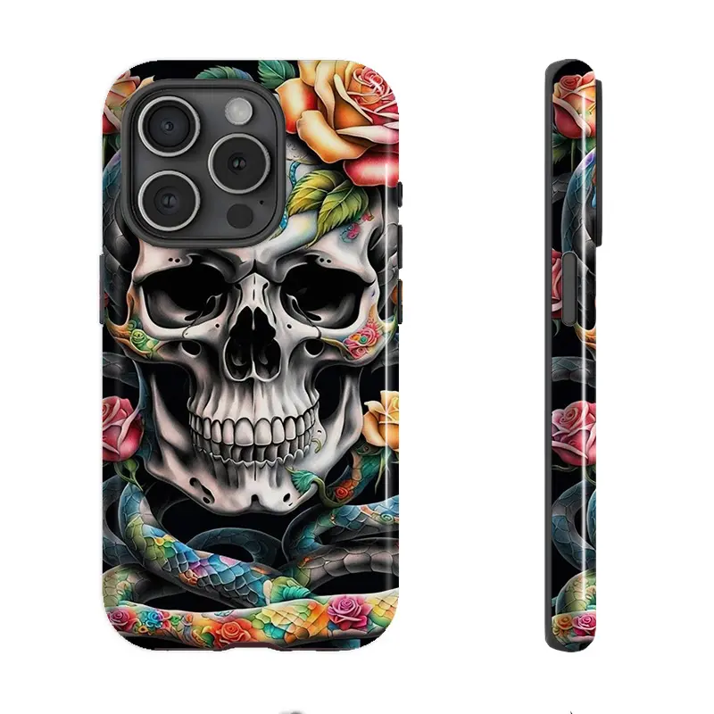 Floral Skull Jungle Python Phone Case For iphone 16 15 14 13 12 11 PRO PLUS MAX Hard Shell Exterior Shockproof Hard Anti Drop Inner layer soft TPU two in one New style Cover Tough Phone Cases Shell 86X-L0417