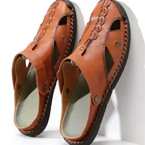 Men's Closed Toe Leather Sandals, Breathable Non-Slip Outdoor Slippers, Casual Beach Shoes for Summer comfortable breathable beach sandal slide cloud Cross-Strap Women's Heel Slim flop flip pu home Hiking Suede Waterproof flats run flipflop footwear Out