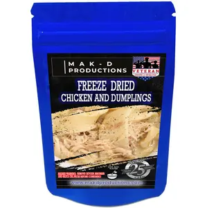MAK D Productions - Freeze Dried Meal  - Soup - Chicken - Chicken And Dumplings - Gourmet Recipes by a Sullivan University (Louisville, Kentucky) Culinary Chef Graduate - NEVER BLAND TASTING - MADE IN THE USA