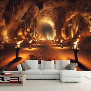 1pc Illuminated Cave Vibrant Polyester Backdrop, 243.84x182.88cm - Mysterious Flame-Lined Tunnel Design for Party Decor, Photo Booths, Wall Hangings - Ideal for Classroom, Office Celebrations, Birthdays & More