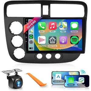 RIMOODY Car Video Player for Honda Civic 2001-2005, 9 Inch 1280*720P IPS CarPlay Touchscreen Car Stereo with 8 Core 2+64G, Android 13, Wireless CarPlay/Android Auto, GPS, WiFi, BT5.0, 32-Band DSP, HD Backup Camera Car Tv Stick